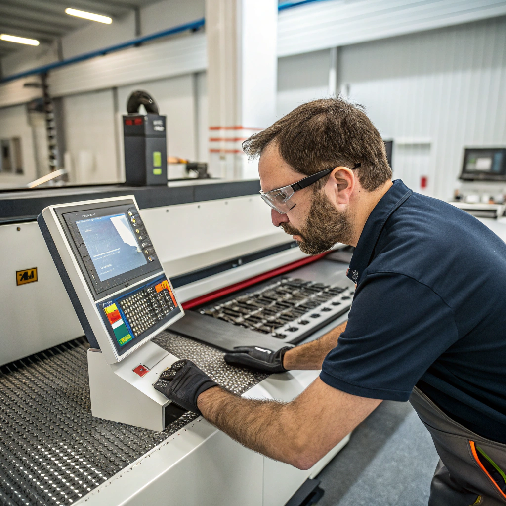 A picture of a man, who controlling a laser cutting machine