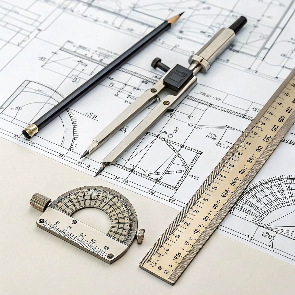 Measuring tools on a paper sheet