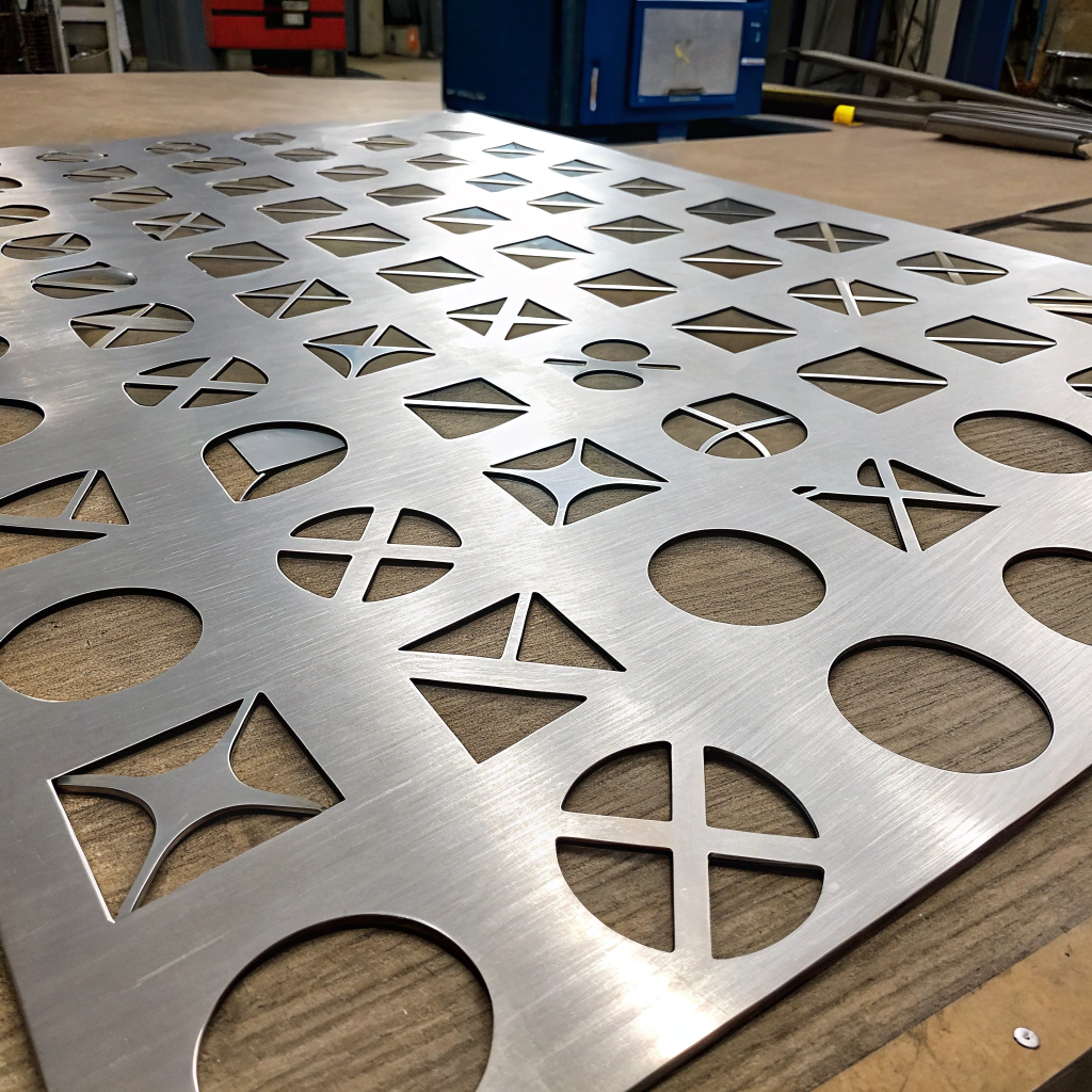 Metal sheet with cutted geometrical figures